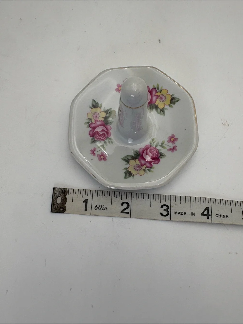 Vintage Porcelain Floral Ring Holder - Pink & Yellow Roses